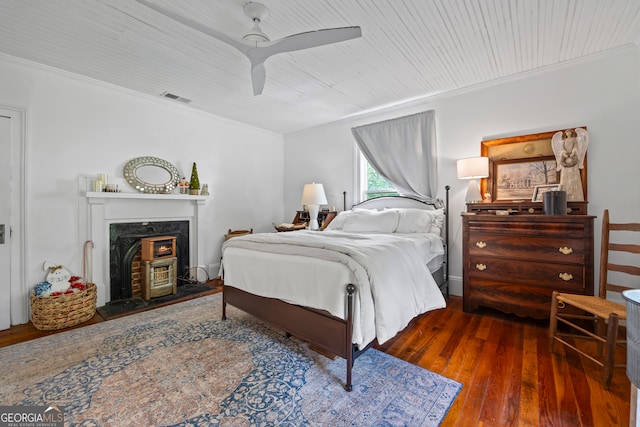514 S Jefferson St, Washington, GA 30673 - bedroom featuring ornamental molding, wood-type flooring, a ceiling fan, and wood ceiling