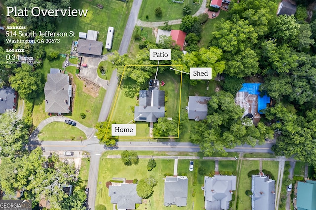 514 S Jefferson St, Washington, GA 30673 - aerial view of residential area featuring property boundaries highlighted
