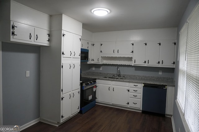 39 Mcferrin Cir, Riverdale, GA 30274 - kitchen featuring dishwashing machine, stainless steel range oven, black microwave, dark wood-type flooring, and open shelves
