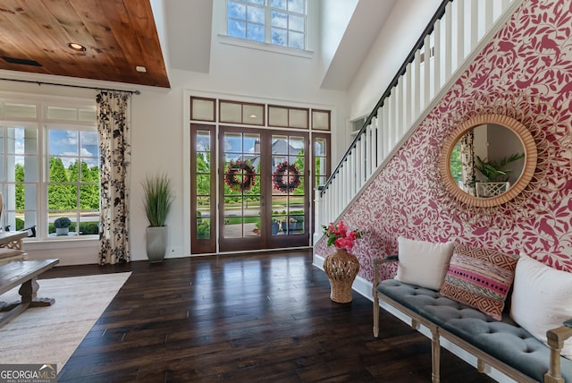 2816 Oconee Springs Dr, Statham, GA 30666 - foyer entrance with plenty of natural light, hardwood / wood-style flooring, stairs, a towering ceiling, and recessed lighting