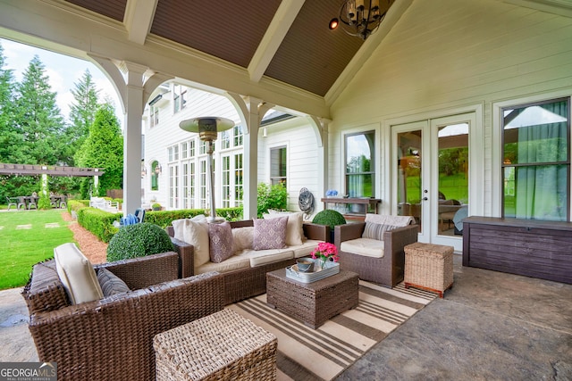 2816 Oconee Springs Dr, Statham, GA 30666 - view of patio / terrace featuring french doors and outdoor lounge area