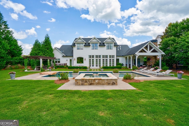 2816 Oconee Springs Dr, Statham, GA 30666 - back of house featuring an in-ground hot tub, an outdoor pool, a gazebo, and a patio area