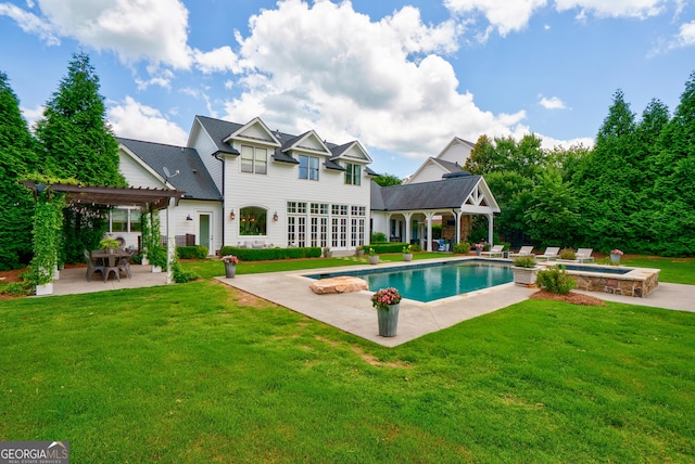 2816 Oconee Springs Dr, Statham, GA 30666 - swimming pool featuring a pergola, a patio area, an in-ground hot tub, and a yard