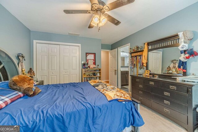 1461 Radstone Dr, Lawrenceville, GA 30044 - carpeted bedroom featuring a closet and ceiling fan