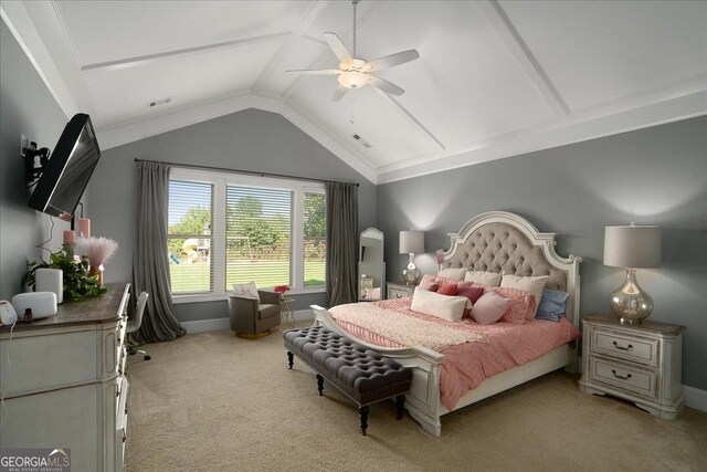 112 Sterling Lake Way, Jefferson, GA 30549 - bedroom with carpet, vaulted ceiling, and ceiling fan