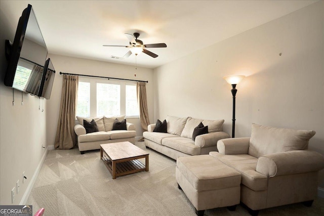 112 Sterling Lake Way, Jefferson, GA 30549 - living room with a ceiling fan, healthy amount of natural light, and light colored carpet