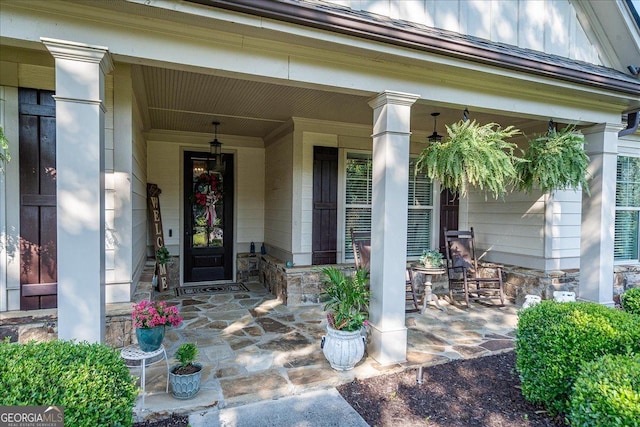 112 Sterling Lake Way, Jefferson, GA 30549 - doorway to property with stone siding and a porch