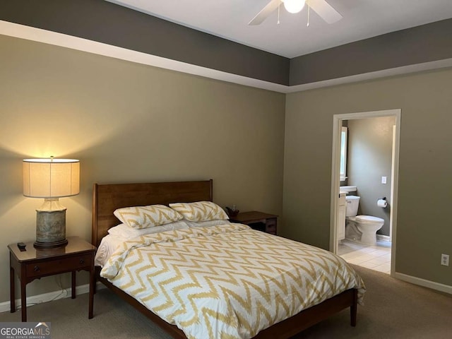 605 Meadows Creek Dr, Johns Creek, GA 30005 - carpeted bedroom featuring ensuite bath and a ceiling fan