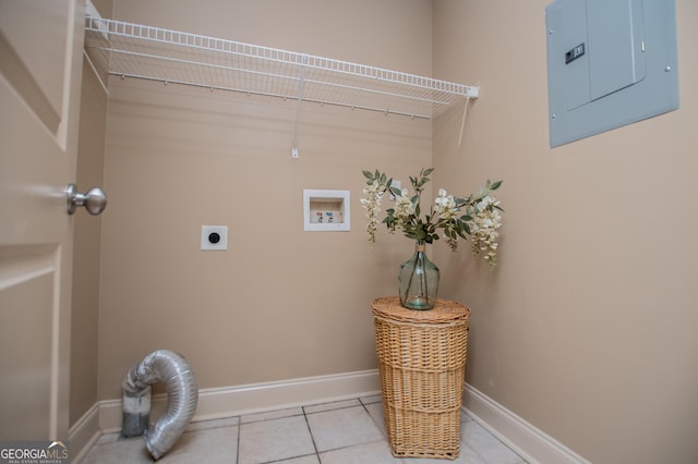713 Birkdale Blvd, Carrollton, GA 30116 - laundry area featuring electric panel, electric dryer hookup, hookup for a washing machine, and light tile patterned flooring