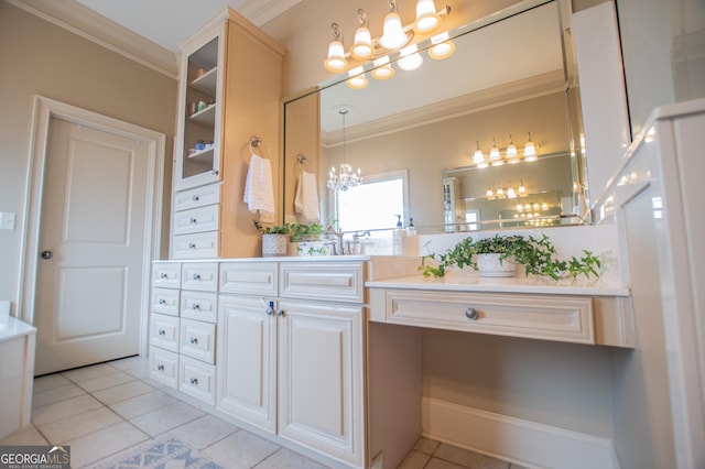 713 Birkdale Blvd, Carrollton, GA 30116 - bathroom featuring a chandelier, crown molding, tile patterned floors, and vanity