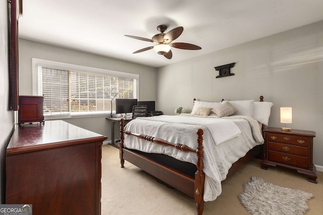 1445 Monroe Dr Unit 14B, Atlanta, GA 30324 - bedroom with light colored carpet, an office area, and ceiling fan