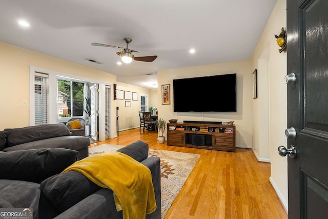 1445 Monroe Dr Unit 14B, Atlanta, GA 30324 - living room with a ceiling fan, light wood-type flooring, and recessed lighting