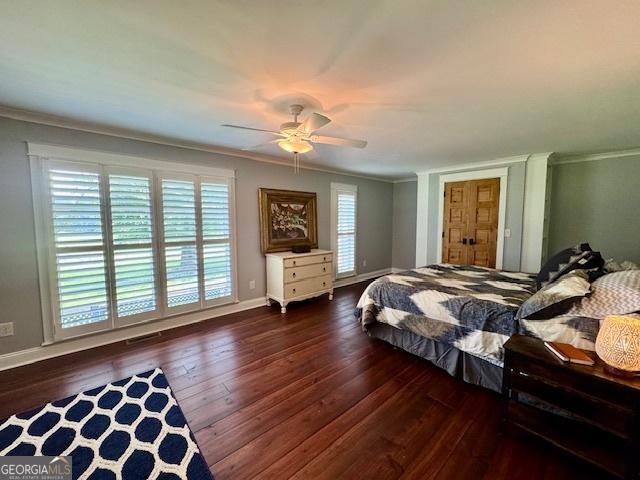 360 Morgan Mill Rd, Brooks, GA 30205 - bedroom with ornamental molding, hardwood / wood-style floors, and ceiling fan
