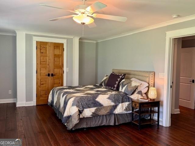 360 Morgan Mill Rd, Brooks, GA 30205 - bedroom with hardwood / wood-style floors, ornamental molding, and a ceiling fan