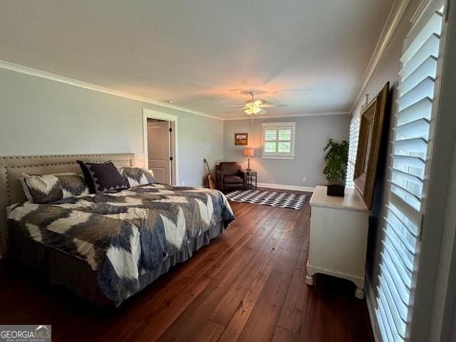 360 Morgan Mill Rd, Brooks, GA 30205 - bedroom featuring crown molding, dark wood finished floors, and ceiling fan