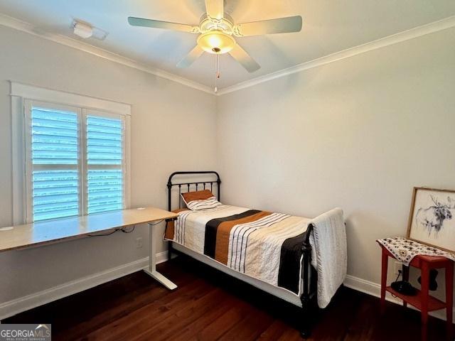 360 Morgan Mill Rd, Brooks, GA 30205 - bedroom featuring wood finished floors, crown molding, and ceiling fan