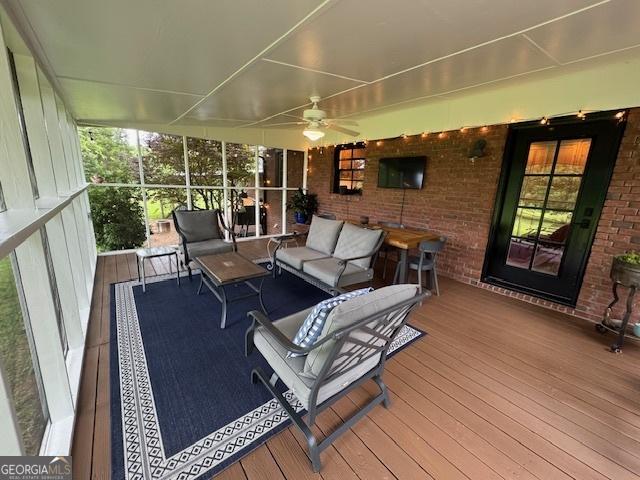 360 Morgan Mill Rd, Brooks, GA 30205 - sunroom / solarium with ceiling fan, plenty of natural light, and an outdoor living space