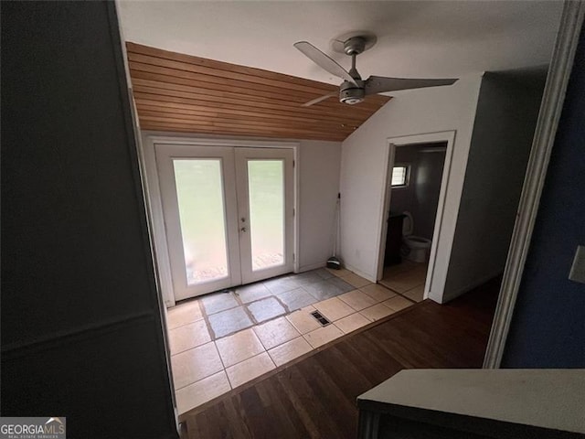 15 Liberty St, Gainesville, GA 30501 - entryway with french doors, ceiling fan, light tile patterned floors, and lofted ceiling