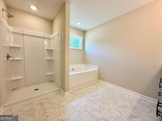 202 Lakeside Dr Lot 73, Lagrange, GA 30240 - bathroom featuring a bath, a shower, and tile patterned flooring