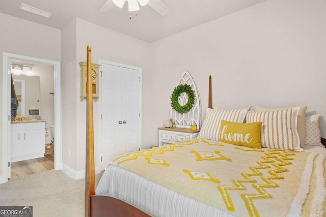2326 Britt St, Grayson, GA 30017 - bedroom with carpet flooring, a closet, and ceiling fan