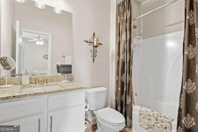 2326 Britt St, Grayson, GA 30017 - full bath featuring vanity, shower / bath combo, and a ceiling fan