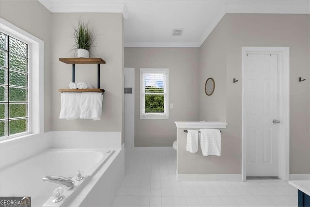 2653 W Main St NW, Atlanta, GA 30318 - bathroom featuring a bath, tile patterned flooring, crown molding, and vanity