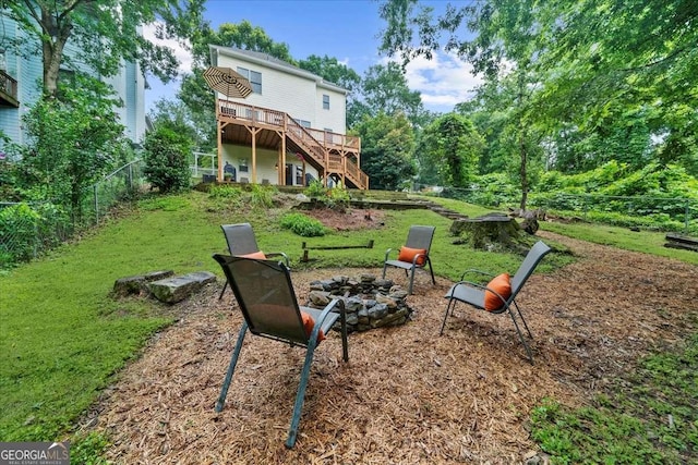 2653 W Main St NW, Atlanta, GA 30318 - fenced backyard featuring stairs, a deck, and a fire pit