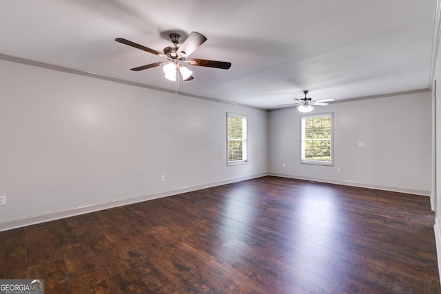 370 Simms Rd, Carrollton, GA 30117 - spare room featuring a ceiling fan, crown molding, and dark wood finished floors