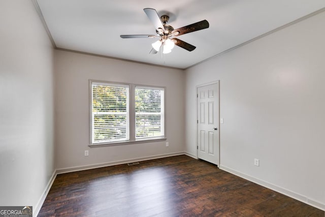 370 Simms Rd, Carrollton, GA 30117 - unfurnished room featuring ceiling fan, crown molding, and dark wood-type flooring