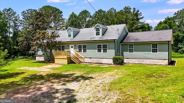 370 Simms Rd, Carrollton, GA 30117 - rear view of house featuring crawl space, a lawn, a deck, and stairs