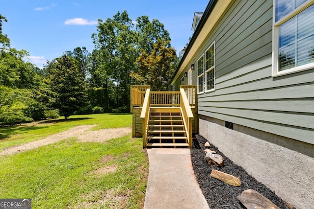 370 Simms Rd, Carrollton, GA 30117 - view of grassy yard featuring stairway and a deck