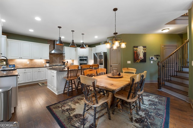 4 Bluff Ct SE, Cartersville, GA 30120 - dining area with recessed lighting, stairway, and dark wood-style floors