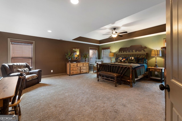 4 Bluff Ct SE, Cartersville, GA 30120 - bedroom featuring carpet flooring, a tray ceiling, recessed lighting, and ceiling fan