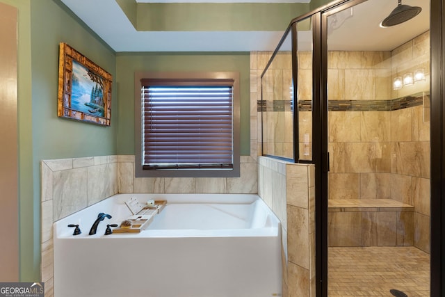 4 Bluff Ct SE, Cartersville, GA 30120 - full bath featuring a stall shower, a bath, and tile walls