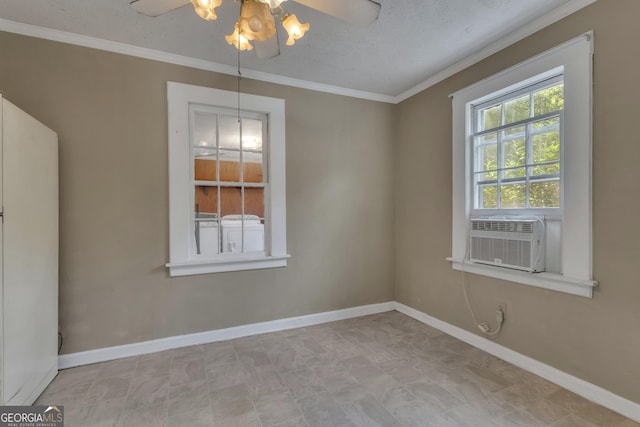 101 Leverett St, Warm Springs, GA 31830 - unfurnished room featuring ceiling fan, crown molding, cooling unit, and a textured ceiling