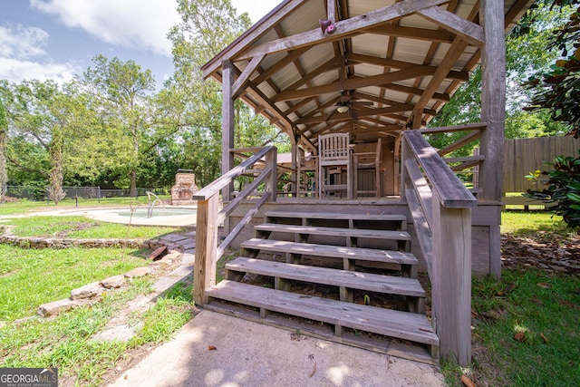 124 Old Salem Trl, Pine Mountain, GA 31822 - wooden deck with ceiling fan and stairs