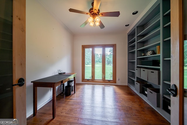 124 Old Salem Trl, Pine Mountain, GA 31822 - home office featuring wood finished floors, ceiling fan, and ornamental molding