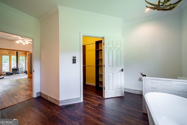 124 Old Salem Trl, Pine Mountain, GA 31822 - full bathroom with a freestanding bath, wood finished floors, ornamental molding, and a ceiling fan