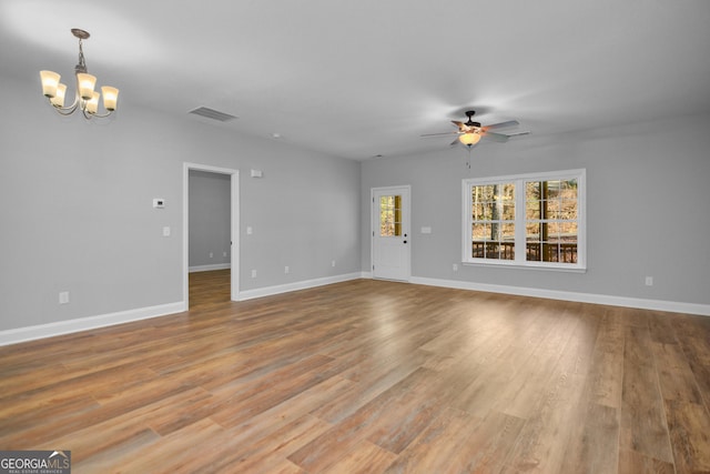 3177 Rodgers Creek Rd Unit 169, Ellijay, GA 30540 - unfurnished living room featuring a chandelier, ceiling fan, and wood finished floors