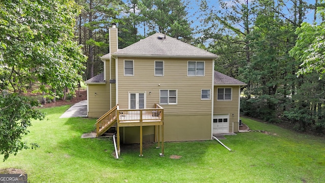 115 Rockhurst Chase, Tyrone, GA 30290 - back of property with a chimney, a garage, a lawn, and a deck