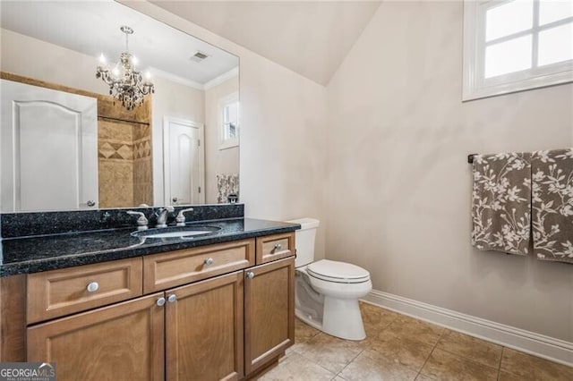 217 Fernwood Pl, Woodstock, GA 30188 - bathroom with vanity, a chandelier, crown molding, and tile patterned flooring