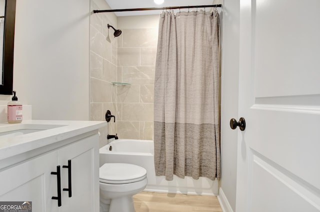 192 Greyfairs Ave, Senoia, GA 30276 - bathroom with shower / bathtub combination with curtain, vanity, and wood finished floors