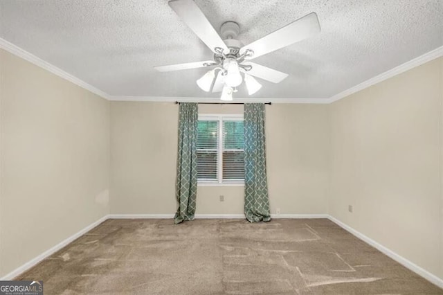 58 Monet Ct NW, Atlanta, GA 30327 - unfurnished room featuring a textured ceiling, carpet flooring, ornamental molding, and a ceiling fan