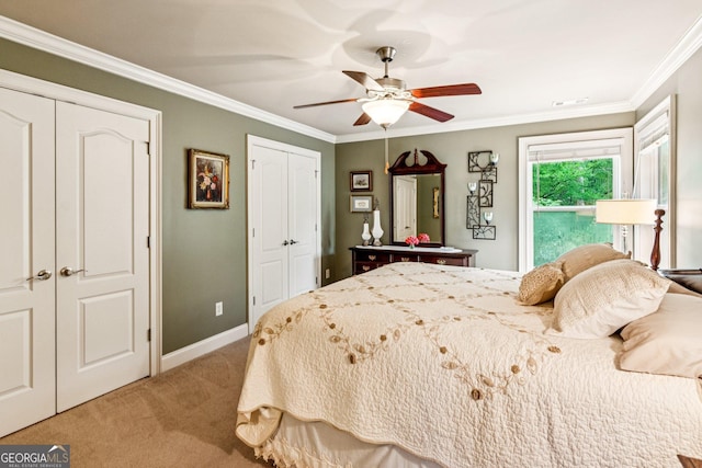 5717 Meadow View Dr, Jefferson, GA 30549 - bedroom featuring light colored carpet, crown molding, and a ceiling fan