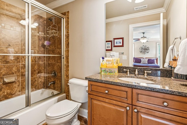 5717 Meadow View Dr, Jefferson, GA 30549 - bathroom with ensuite bath, vanity, crown molding, shower / bath combination with glass door, and ceiling fan