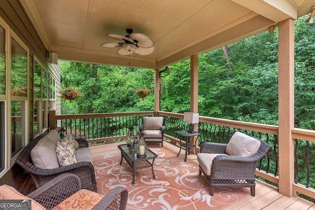 5717 Meadow View Dr, Jefferson, GA 30549 - wooden terrace with an outdoor living space and ceiling fan