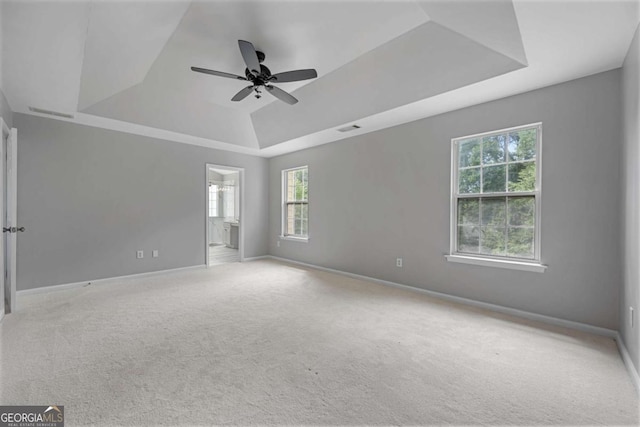 1455 Holleybrooke Dr, Alpharetta, GA 30004 - carpeted empty room with a raised ceiling and ceiling fan
