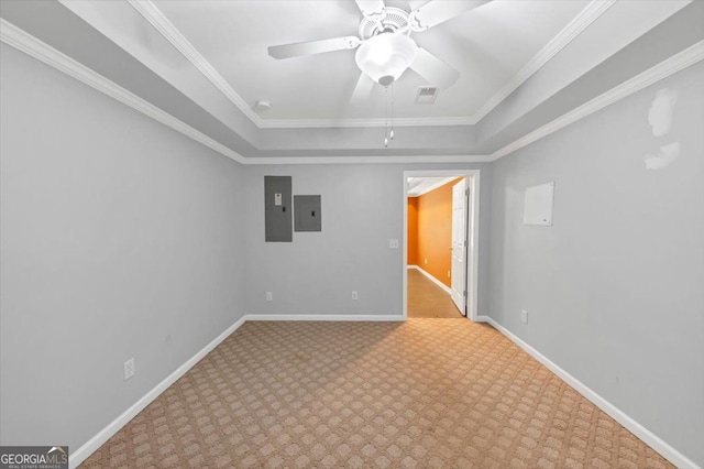 4157 Berkeley Lndg NW, Kennesaw, GA 30144 - empty room with carpet floors, electric panel, a ceiling fan, and ornamental molding