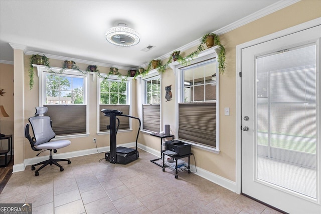 2204 Applebrook Dr, Rossville, GA 30741 - workout area with crown molding and light tile patterned floors