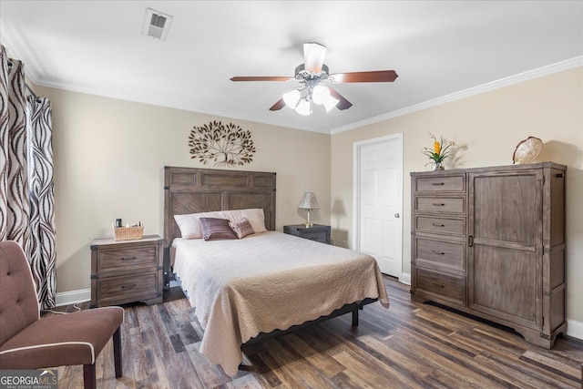 2204 Applebrook Dr, Rossville, GA 30741 - bedroom featuring crown molding, dark wood-style floors, and ceiling fan